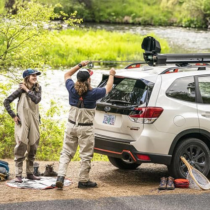 Yakima Rooftop Fly Rod Carrier, Adjustable Length Holder for up to 4 Fly Fishing Poles up to 10 Ft Long – Felt Padding, Reel Box & Tubes for Secure Gear Storage, DoubleHaul