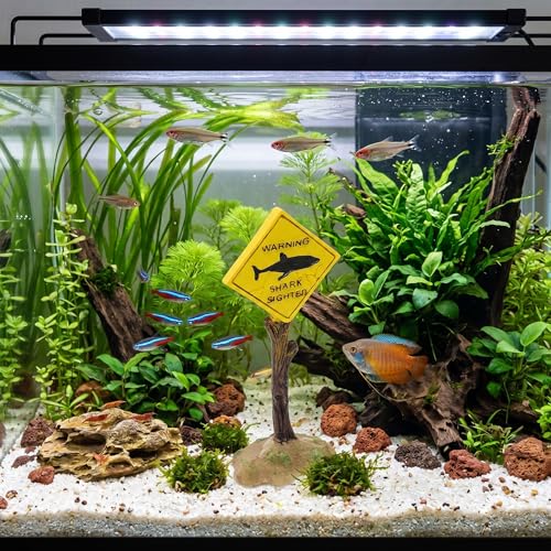 GLOGLOW Aquarium Decor Warning Sign, Resin Shark Warning Sign Ornaments for Fish Aquatic Plants Accessories Theme Decorations 5.7x2.2x1.4in