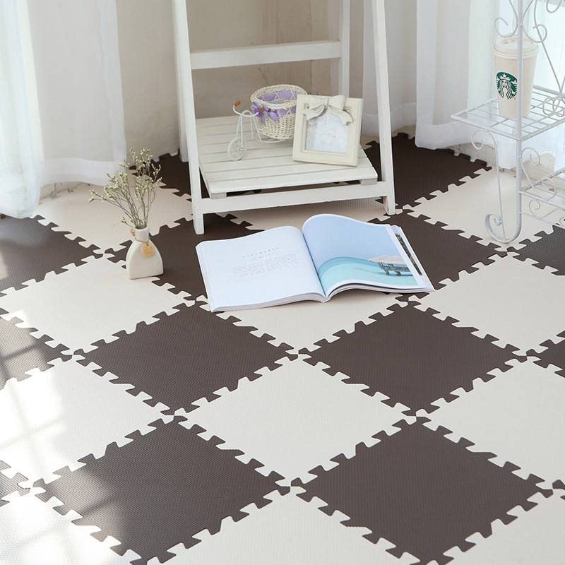 18 Pieces Foam Play Mat, Interlocking Playmat Tiles, Foam Floor Mat Tiles, Puzzle Play Mats, Exercise Gym Mats – Color of Gray & White with Border
