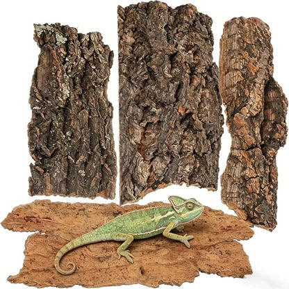 4PCS Reptile Cork Bark, Natural Cork Terrarium Background Reptile Climbing Mat Habitat Decor for Turtles, Lizards, Bearded Dragons, Chameleons