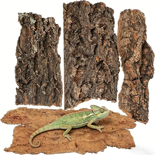 4PCS Reptile Cork Bark, Natural Cork Terrarium Background Reptile Climbing Mat Habitat Decor for Turtles, Lizards, Bearded Dragons, Chameleons