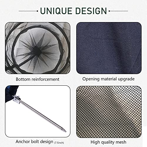 Fishing Cage Basket, Collapsible Nylon Fish Baskets, Fish Keeping Net with Anchor Bolt, for Minnows,Crab,Shrimp,Crawfish-Black(60X13 in)