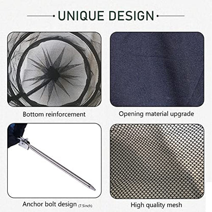 Fishing Cage Basket, Collapsible Nylon Fish Baskets, Fish Keeping Net with Anchor Bolt, for Minnows,Crab,Shrimp,Crawfish-Black(60X13 in)