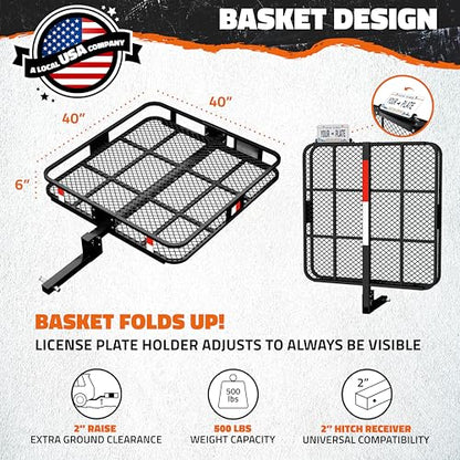 Mockins 40"x40"x6" Heavy-Duty Square Trailer Hitch Cargo Carrier 500 Lb Cap - size: Medium: 40"x40"x6"