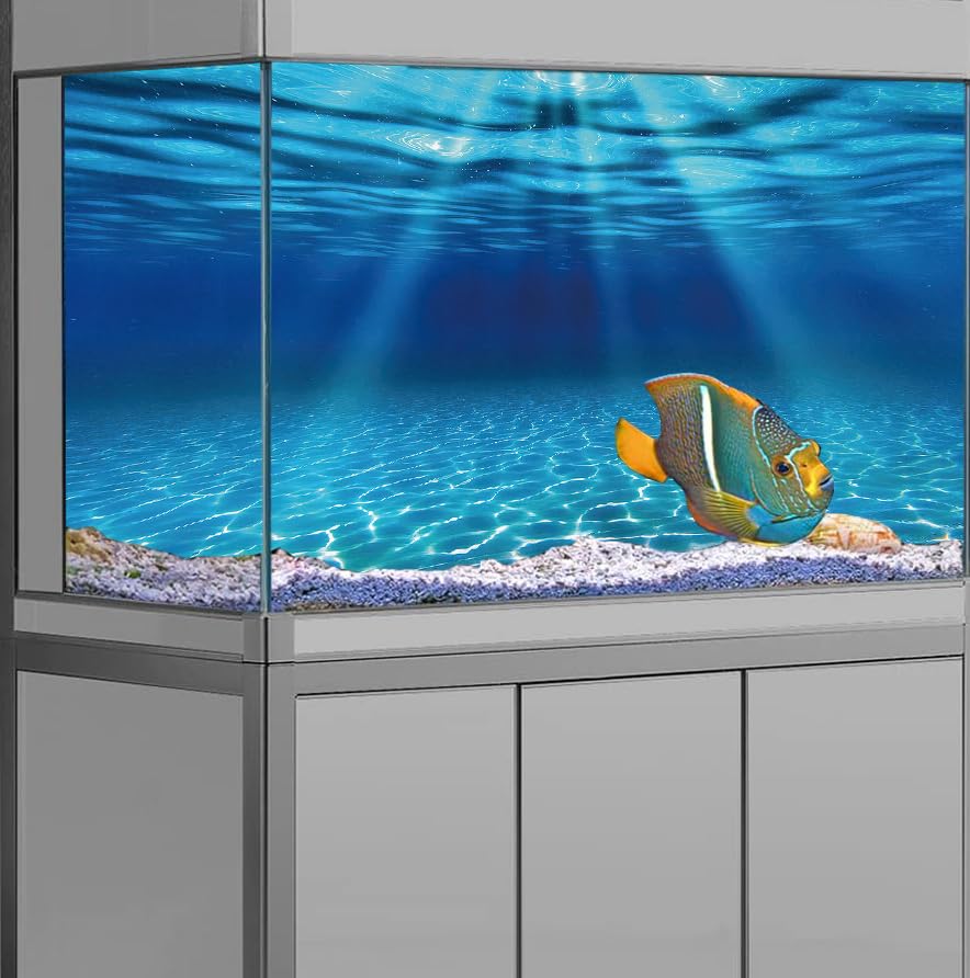 Natural Undersea Aquarium Background, Underwater Ocean Sunlight Fish Tank Background 72X24IN with 8 EVA Double-Sided Tape - color: Ocean, size: 72X24in/180X60cm
