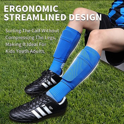 LPONJAR Soccer Shin Guards for Kids Youth Adults - color: Blue, size: Medium ( 4'3" - 4'11" Tall )