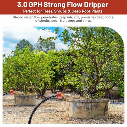 300 PCS 3 GPH Pressure Compensating Drip Irrigation Spot Dripper, High Flow Drip Irrigation Emitters Heads for Large Trees Bushes, Irrigation Drippers Parts for Orchard Large-Scale Outdoor Irrigation - size: 3 GPH 300PCS