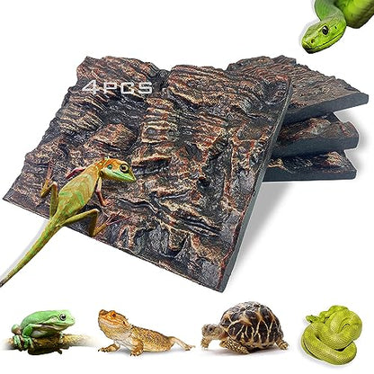 4pcs Rock Terrarium Background,3D Reptile Tank Background Board,Amphibian Stereo Backdrop Wall,Lizard Snake Gecko Spider Chameleon Turtle Fish pet silo Background Decorative Panel - color: brown-11.8"*8.8"（4pcs）