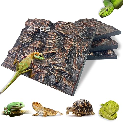 4pcs Rock Terrarium Background,3D Reptile Tank Background Board,Amphibian Stereo Backdrop Wall,Lizard Snake Gecko Spider Chameleon Turtle Fish pet silo Background Decorative Panel - color: brown-11.8"*8.8"（4pcs）