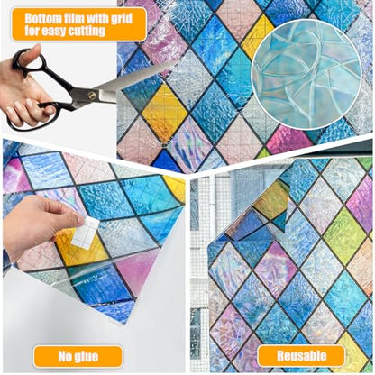Rainbow Privacy Window Film Stained Glass Window Film That is Adhesive-Free, Residue-Free, Reusable, and Easy to Install with Tools. (Rainbow, 17.5 X 78.7 in) - color: Rainbow, size: 17.5 x 78.7 In