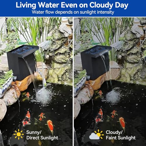 55W Solar Pond Waterfall Box with Fountain Pump, 304 Stainless Steel Pond Waterfall Spillway, Pond Spillway with 9.8FT PU Corrugated Tubing for Garden Waterfall,Water Features-P5552H
