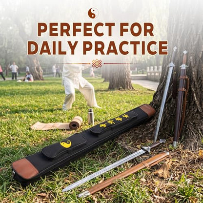 Tai Chi Sword Bag Double Layer with Adjustable Shoulder Strap - color: Black