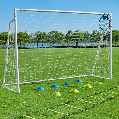 Soccer Goals for Backyard Soccer Goal 12x6 Big 10x6.5 8x6 6x4FT Soccer Goals for Youth Adults and Kids Large Metal 2" Goal Post with Agility Ladder and Target Net Soccer Cones Practice Equipment - size: 8×6 FT