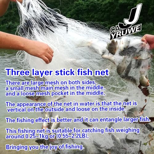 Fishing Net 82 ft x5 ft, Easily Catch Fish nets, Three Layer Sticky Net for More Fish