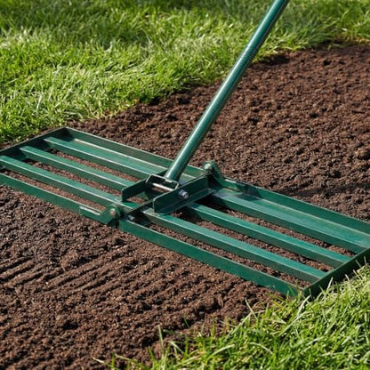 Lawn Leveling Rake 30"x10" Heavy Duty Carbon Steel, 72" Adjustable Long Handle, Leveler Tool for Yard Garden Golf Course Soil Dirt Ground Surface Leveling