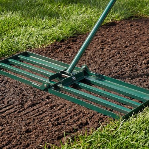 Lawn Leveling Rake 30"x10" Heavy Duty Carbon Steel, 72" Adjustable Long Handle, Leveler Tool for Yard Garden Golf Course Soil Dirt Ground Surface Leveling