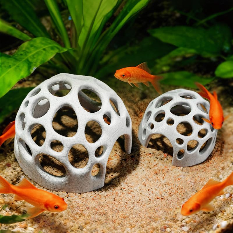 3D Printed Aquarium Decor,Fish Hideout for Beta Fish, Medium & Small Fish House Decorations (Grey)