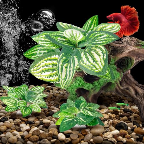 8 Pcs Fish Tank Decor，Silk Aquarium Plants Green Silk Leaf pad Hammock Artifical Driftwood cave Betta Fish Tank Accessories 7 x 2.8 x 4 inches(LxWxH) - size: 8 Pcs Silk Aquarium Plants（Style C）