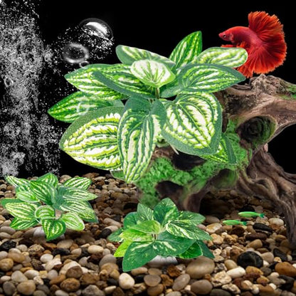 8 Pcs Fish Tank Decor，Silk Aquarium Plants Green Silk Leaf pad Hammock Artifical Driftwood cave Betta Fish Tank Accessories 7 x 2.8 x 4 inches(LxWxH) - size: 8 Pcs Silk Aquarium Plants（Style C）