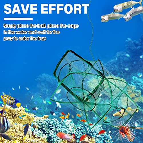 2 Pcs Foldable Fishing Trap Collapsible Hexagon 6 Hole Fishing Bait Trap Portable Minnow Crayfish Crab Crawdad Shrimp Net Cage Accessories(Green)