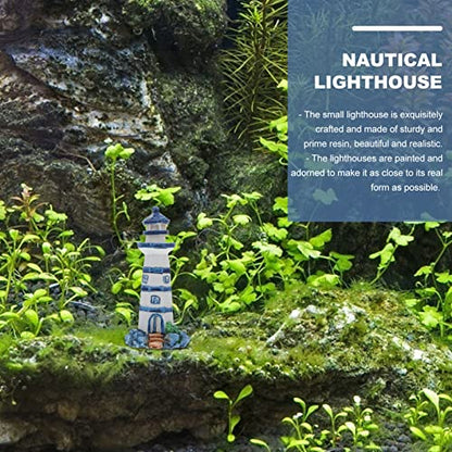 Beavorty Aquarium Lighthouse Miniature Mini Lighthouse Ornament Nautical Decoration Micro Landscape for Fish Tank Decor Ocean Sea Beach Party Blue