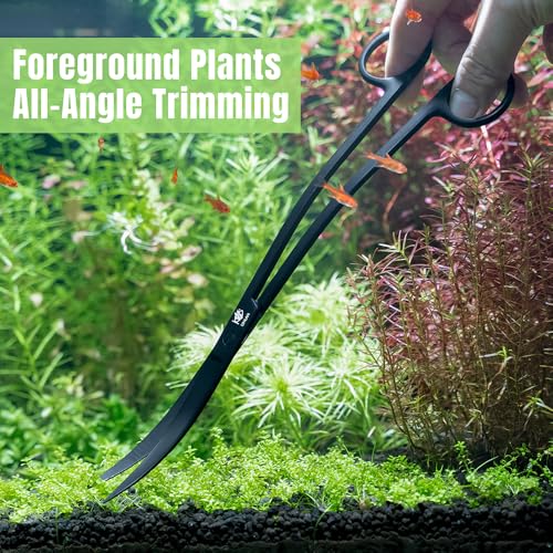 LINLAN 9.8-inch Wave Curve Aquascaping Scissors, Full Chamfer Smooth Design, Carbonized Anti-Rust, Professional Dutch Style Aquascape Shears, for Layered Shaping & Trimming Plants at Any Angle - size: Matte Black