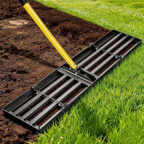Lawn Leveling Rake, 48 Inch Yard Lawn Leveling for Soil with 78" Adjustable Steel Handle, Heavy Duty Effort Saving Landscape Lawn Leveler for Yard Garden Golf Course Soil Sand Dirt Grass - size: 48in