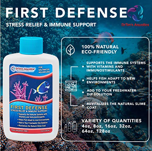 Dr. Tim’s Aquatics Saltwater First Defense Fish Stress Relief and Immune Support – For Fish Tanks, Aquariums – Revitalizes Natural Slime Coat – Detoxifies Heavy Metals, Repairs Wounds – 128 Oz.