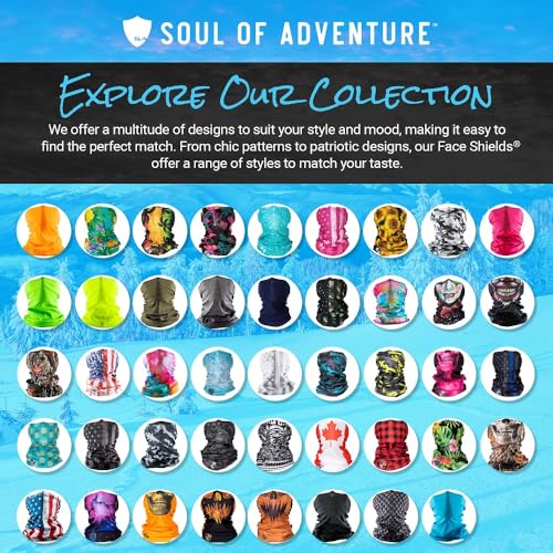 S A Soul of Adventure Single UV Face Shield | UV 30+ Multipurpose Neck Gaiter Balaclava for Adults - color: Blackout American Flag