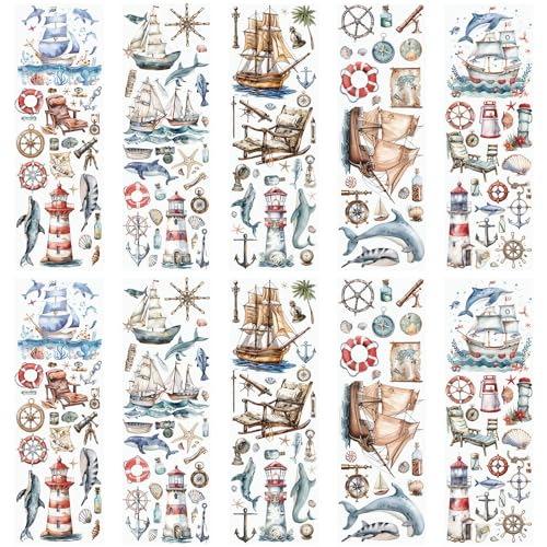 WANDIC 10 Sheets Rub On Transfer Sticker, Voyage Navigation Style Ship Pattern Stickers for DIY Scrapbooking Photo Albums Furniture,11.8 * 3.9in - color: Navigation