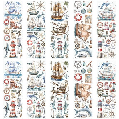 WANDIC 10 Sheets Rub On Transfer Sticker, Voyage Navigation Style Ship Pattern Stickers for DIY Scrapbooking Photo Albums Furniture,11.8 * 3.9in - color: Navigation