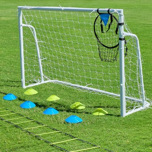 Soccer Goals for Backyard Soccer Goal 12x6 Big 10x6.5 8x6 6x4FT Soccer Goals for Youth Adults and Kids Large Metal 2" Goal Post with Agility Ladder and Target Net Soccer Cones Practice Equipment - size: 6×4 FT