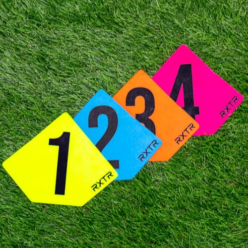 RXTR QuickPlay Cognitive Markers Set of 4 - Reaction & Agility Training | 4 flat field discs, Color & number coded, For speed & response drills, Soccer & baseball, Durable & portable
