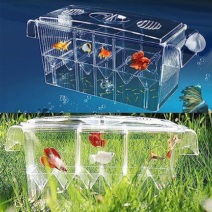 Fish Breeding Box for Aquarium, Acrylic Plastic Breeder Box for Fish Tank, Baby Snails Fishes Shrimp Clownfish Nursery Container, Fish Hatchery Incubator with Suction Cups