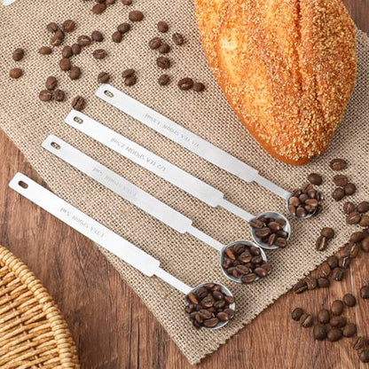 4pcs Teaspoons Measuring Spoon,7In Long Handle Measuring Spoons, Stainless Steel Long Measuring Spoons Includes 1/4 tsp, 1/2 tsp, 1 tsp for Accurate Measure Liquid Dry Ingredients Ground Coffee