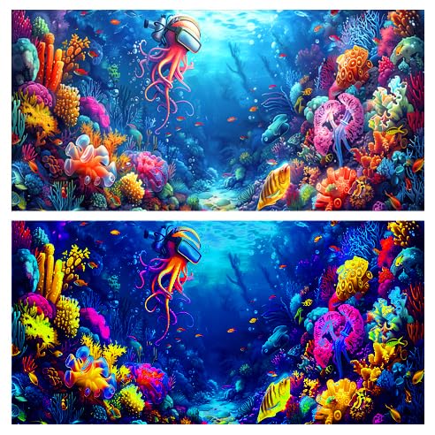 36X24IN Blacklight Ocean HD 3D Black Light Aquarium Background UV Reactive Octopus Background Terrarium Background with 10 EVA Double-Sided Tape with 10 EVA Double-Sided Tape - size: 36X24in/90X60cm