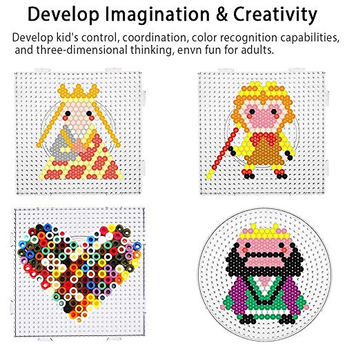 Fuse Bead Boards, 6Pcs 5mm Large Square Clear Plastic Beads Pegboards with 2Pcs Tweezers and 6Pcs Lroning Paper for Kids Craft