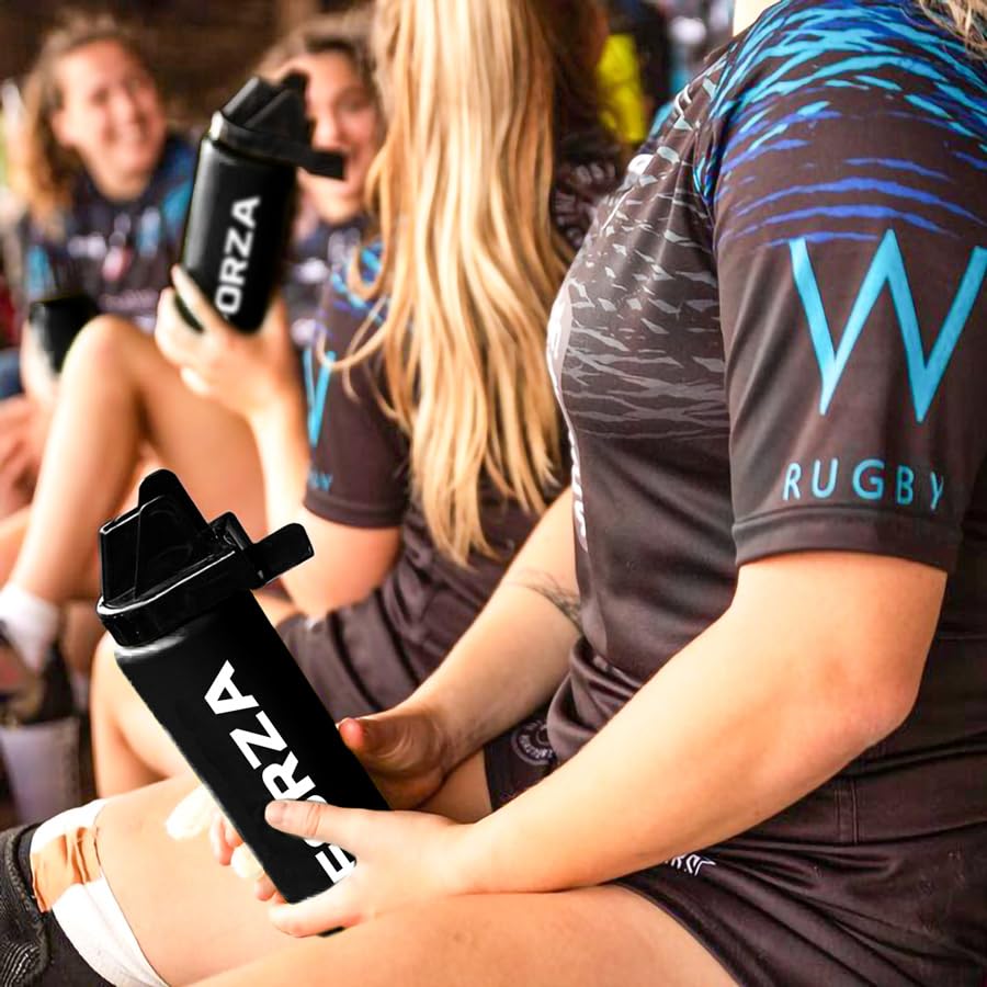 FORZA Team Hygiene Water Bottles – BPA-Free Squeeze Bottles with Contactless Nozzle for Athletes, 1 Litre Capacity (Pack of 20, Black) - color: Black, style: Pack of 20