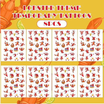 8 Sheets 200+ Crawfish Boil Temporary Tattoos Summer Seafood Lobster Crayfish Shrimp Tattoos Stickers Support Crayfish Boil Theme Birthday Party Favors Gifts Rewards Supplies - color: Crawfish Boil