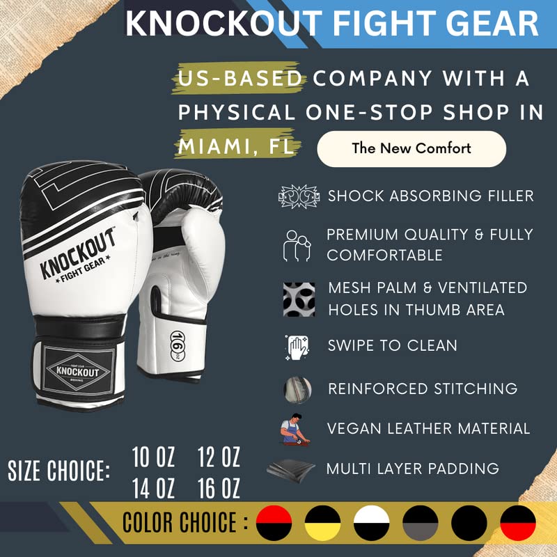 Boxing Gloves & Muay Thai Shin Guards for Men and Women, MMA Kickboxing Shin Pads Set, Adjustable Shin Guards with Instep Protection, Sparring & Martial Arts Training Gear - color: White-Black, size: 12 oz