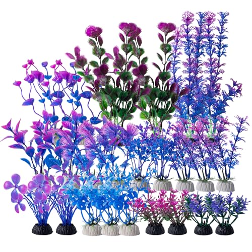 25 Pack Artificial Aquarium Plants, Small Size 4 inch Approximate Height Fish Tank Decorations Home Décor Plastic Light Purple
