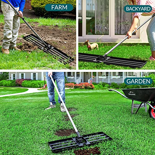 Walensee Large Lawn Leveling Rake, 45"x10" Heavy Duty Lawn Leveler Tool with 7FT Steel Handle, Levelawn Landscape Rake for Topdressing, Soil, Sand, Dirt, Large Yard, Garden, Golf Course - size: 7FT 45"x10"