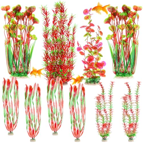10 Pcs Large Christmas Aquarium Artificial Plants Decorations, Tall Plastic Fish Tank Plant Decorations for Household and Office Aquarium Christmas Decor(Multicolor) - color: Multi Color