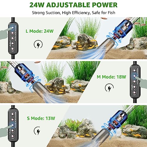 Electric Aquarium Vacuum Gravel Cleaner: 24W Fish Tank Vacuum Gravel Cleaner with Strong Suction for Automatic Water Change Algae Remover Sand Wash Water Shower and Water Circulation, Timed Off
