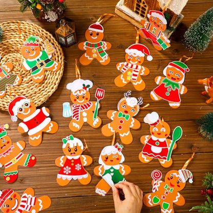 Frienda 48 Set Christmas Gingerbread Craft Kit Make a Gingerbread Man Ornament Stickers Bulk DIY Arts and Crafts for Xmas Tree Decoration Fun Christmas Party Favors Home Game Activities - style: Gingerbread Man