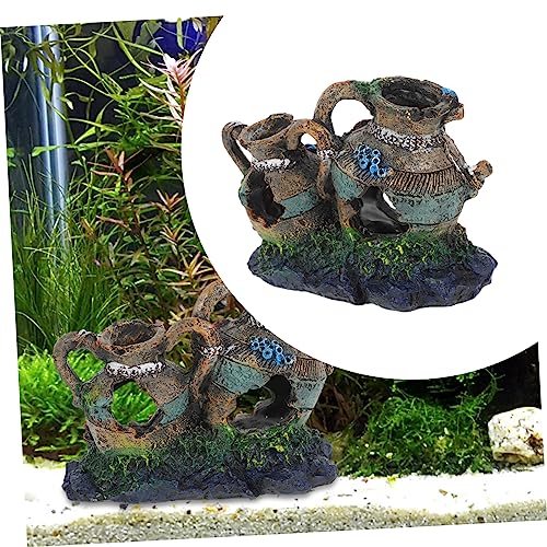 Ipetboom Aqua Hideout Vase Decor Fish Tank Decor Fish Tank Ornaments Safe Aquarium Cave Underwater Resin Barrel Ornament Broken Pot Shaped Shrimp Hideout Binaural Decorate Pet House