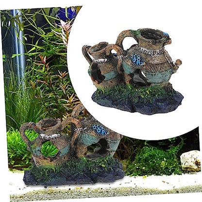 Ipetboom Aqua Hideout Vase Decor Fish Tank Decor Fish Tank Ornaments Safe Aquarium Cave Underwater Resin Barrel Ornament Broken Pot Shaped Shrimp Hideout Binaural Decorate Pet House