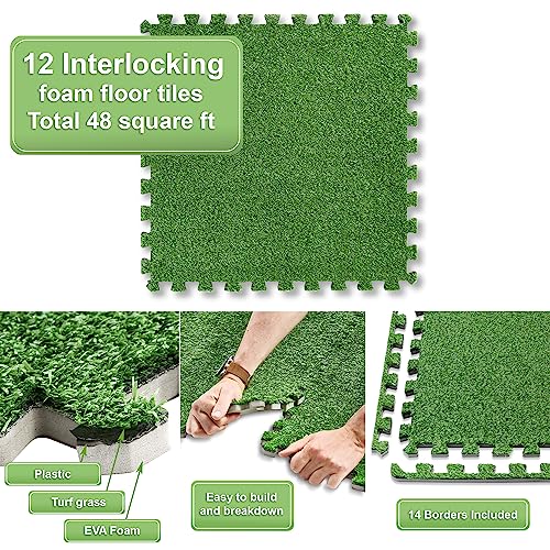 Sorbus Grass Foam Floor Tiles, Interlocking Turf Tiles (12 Tiles, 48 Sq Ft) - size: 12tiles ( 48 Sq ft.)