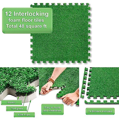Sorbus Grass Foam Floor Tiles, Interlocking Turf Tiles (12 Tiles, 48 Sq Ft) - size: 12tiles ( 48 Sq ft.)