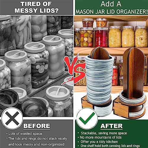 2pcs Updated Mason Jar Lid Organizer, Mason Jar Lid Storage for Space Saving Kitchen Organization, Canning Lid Rack Holder for Storing Mason Jar Lids and Rings Fit Regular & Wide Mouth